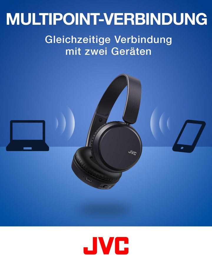 JVC HA-Z37W-A - Bluetooth On-Ear-Kopfhörer, Tiefbass, 3 Klangmodi (Bass/Klar/Normal), 35 Stunden Akk