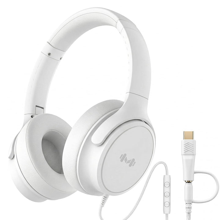 Kabel-Over-Ear-Kopfhörer, Mikro, 3,5 mm, USB-C-Adapter, Weiss | Falt- und verstellbare Kopfhörer mit