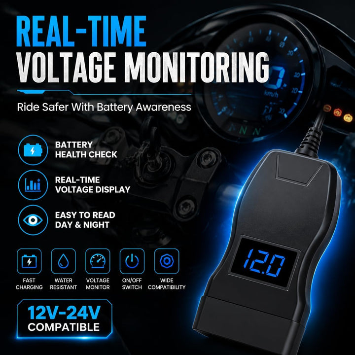 Motorrad USB Ladegerätr, PD3.0& QC3.0-Schnellladeanschlüsse, wasserdicht und staubdicht mit LED-Volt