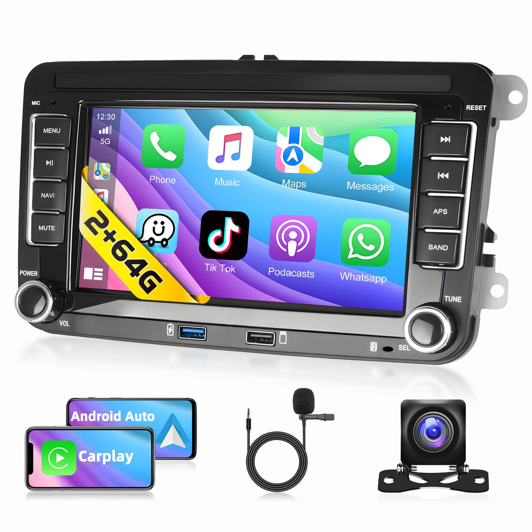 Motordi Andorid Autoradio für VW Golf 5 6 Seat Skoda Passat Polo, 2+64G Wireless Android Auto CarPla