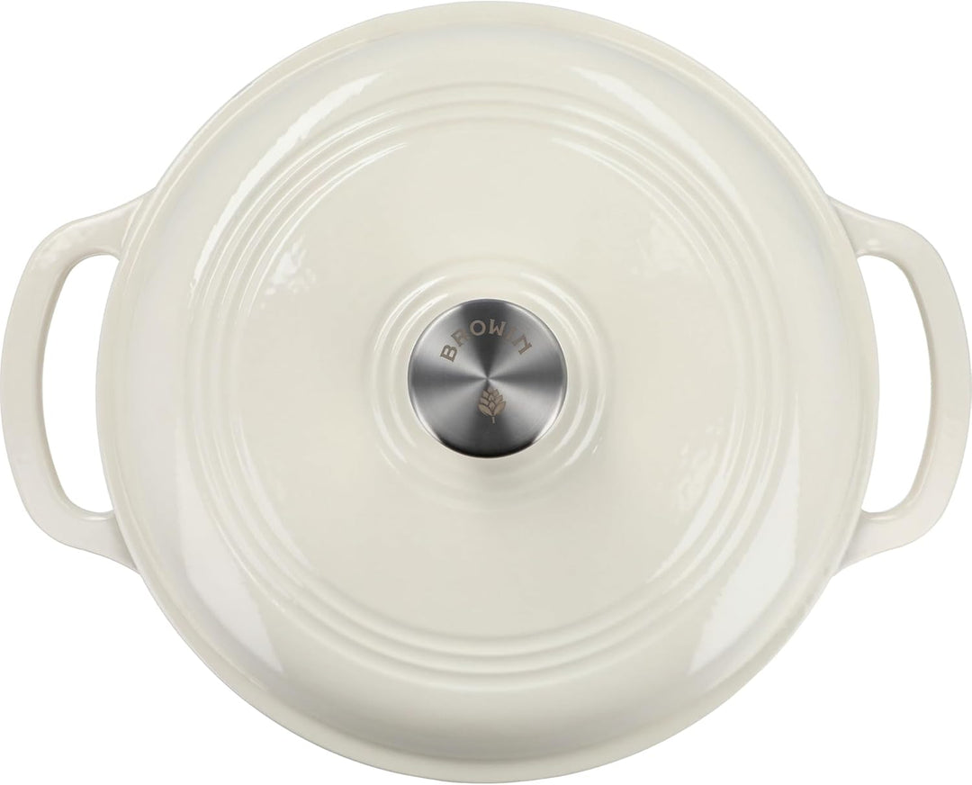BROWIN® Gusseiserner Emaille-Kochtopf 330541 | 35 x 28 x 12,5 cm | Ecru, 5,8 L | Emaille Bräter mit