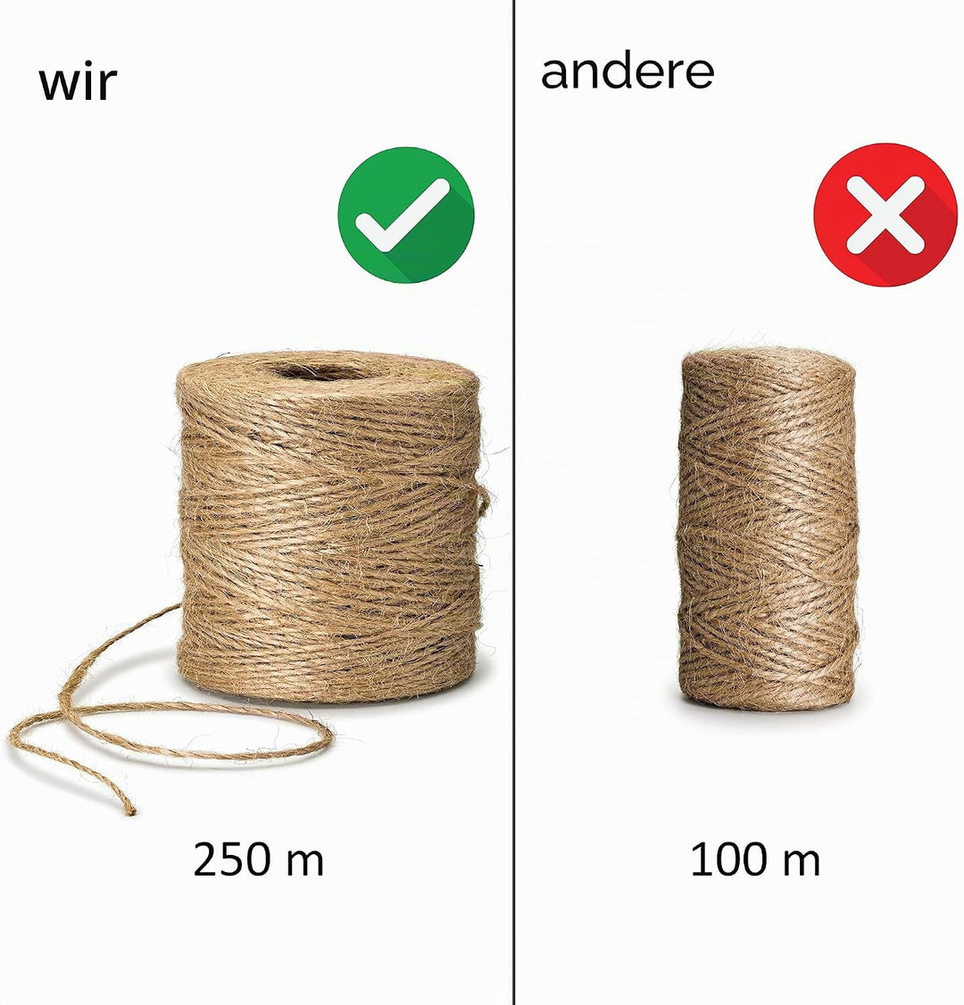 D.RECT 250m Jute-Schnur Natur Braun Jute-Kordel | Packschnur Geschenk-Band Bastelschnur Dekokordel |