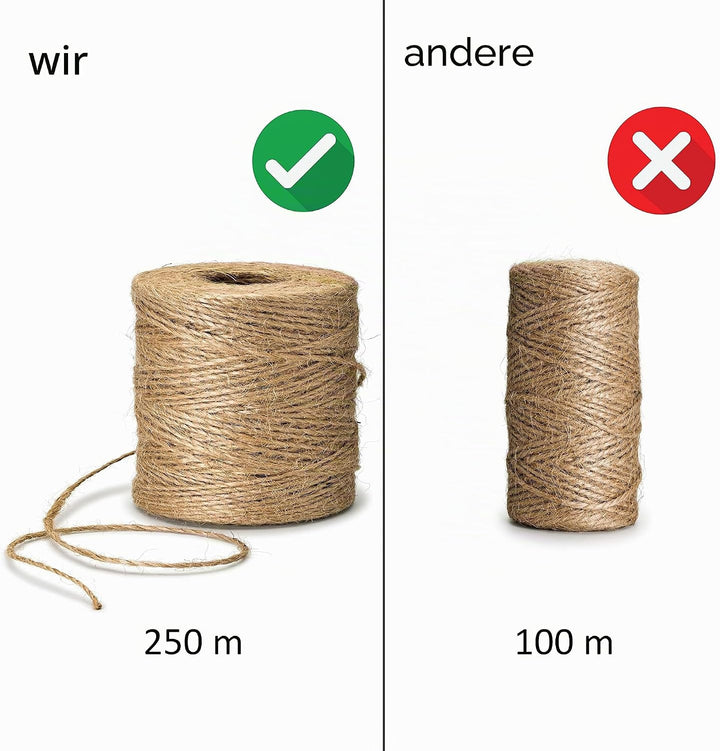 D.RECT 250m Jute-Schnur Natur Braun Jute-Kordel | Packschnur Geschenk-Band Bastelschnur Dekokordel |