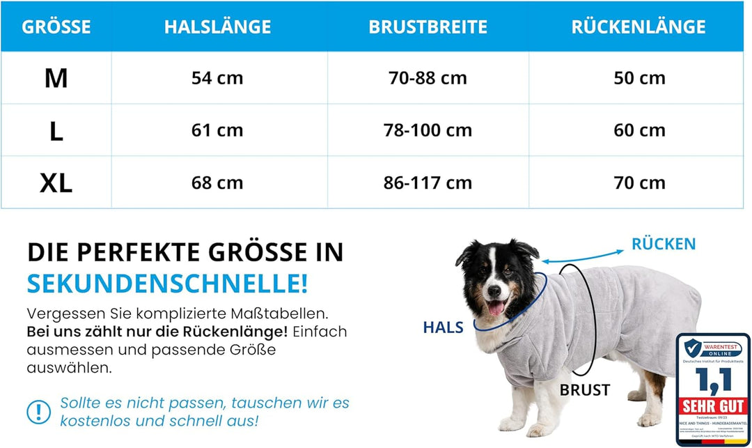 Nice and things® Luxuriöser Hundebademantel in GRAU - TESTSIEGER extra saugfähig - Ultraweicher Hund