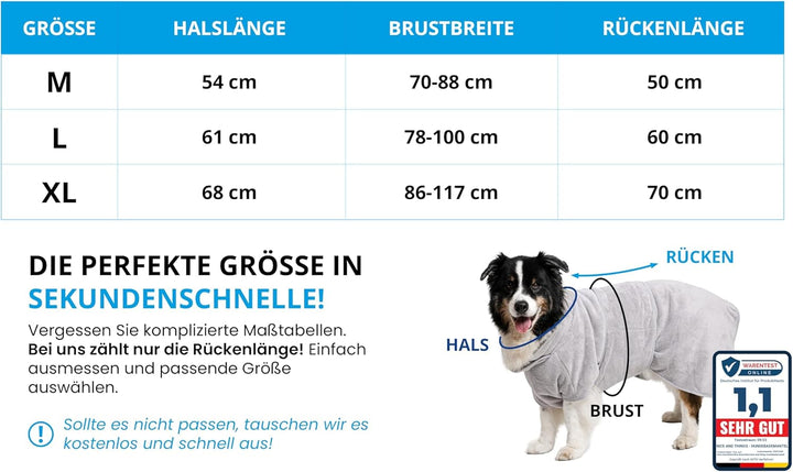 Nice and things® Luxuriöser Hundebademantel in GRAU - TESTSIEGER extra saugfähig - Ultraweicher Hund