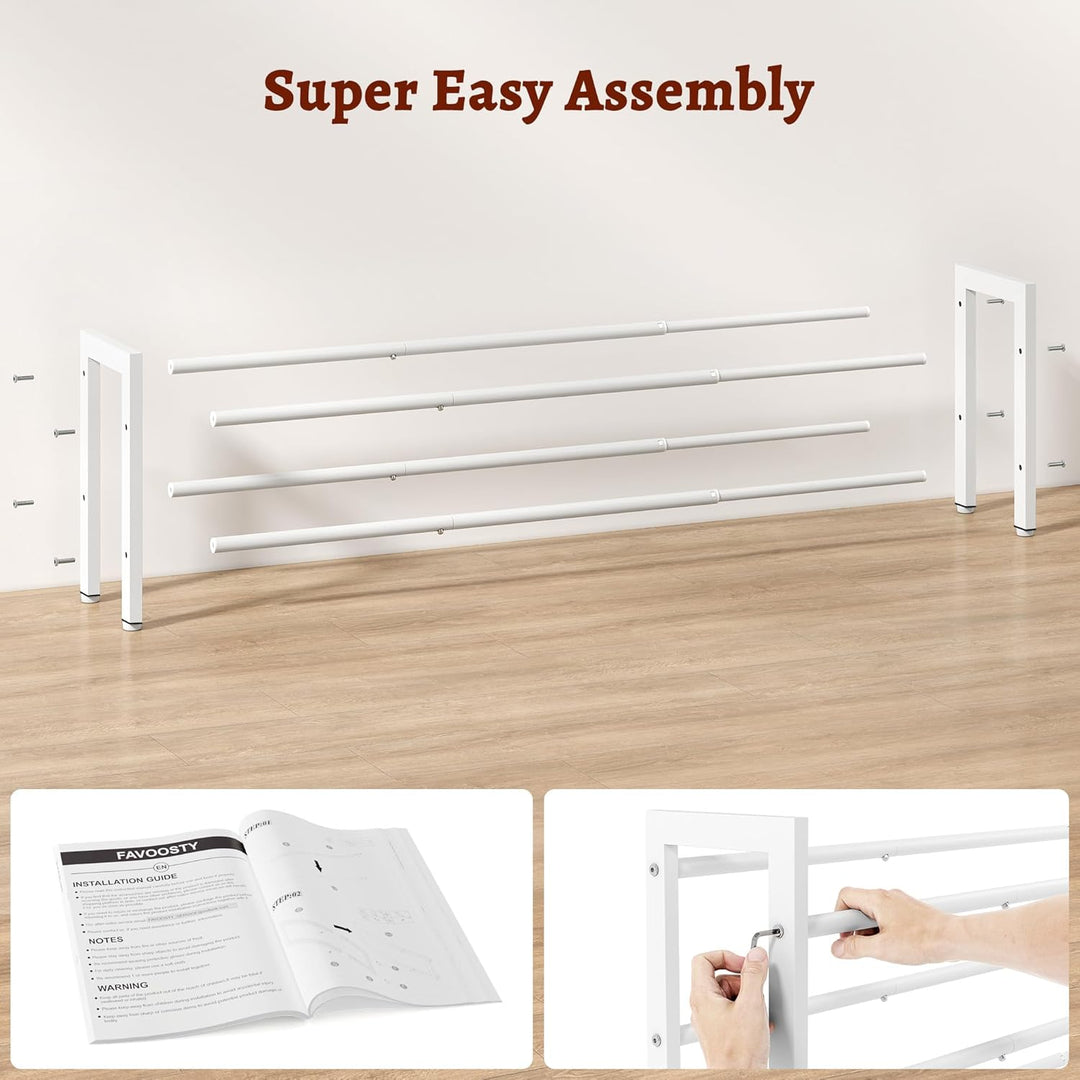 FAVOOSTY 2 Ebenen Schuhregal Metall Ausziehbares Weiss, Verstellbar Platzsparend, Shoes Rack, Robust