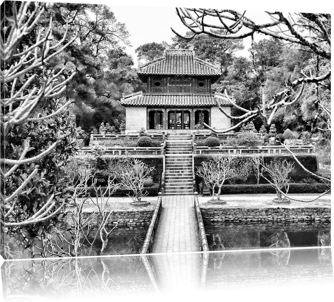Pixxprint Monocrome, chinesischer Tempel, Format: 100x70 auf Leinwand, 100x70