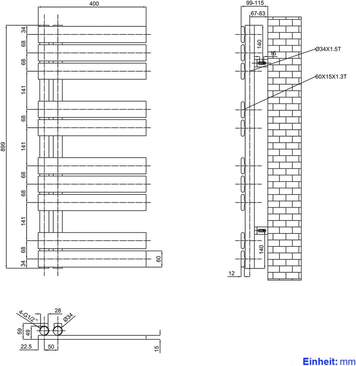 Heilmetz® Badheizkörper Flach Design Heizkörper Handtuchtrockner für Badezimmer Handtuchheizkörper m