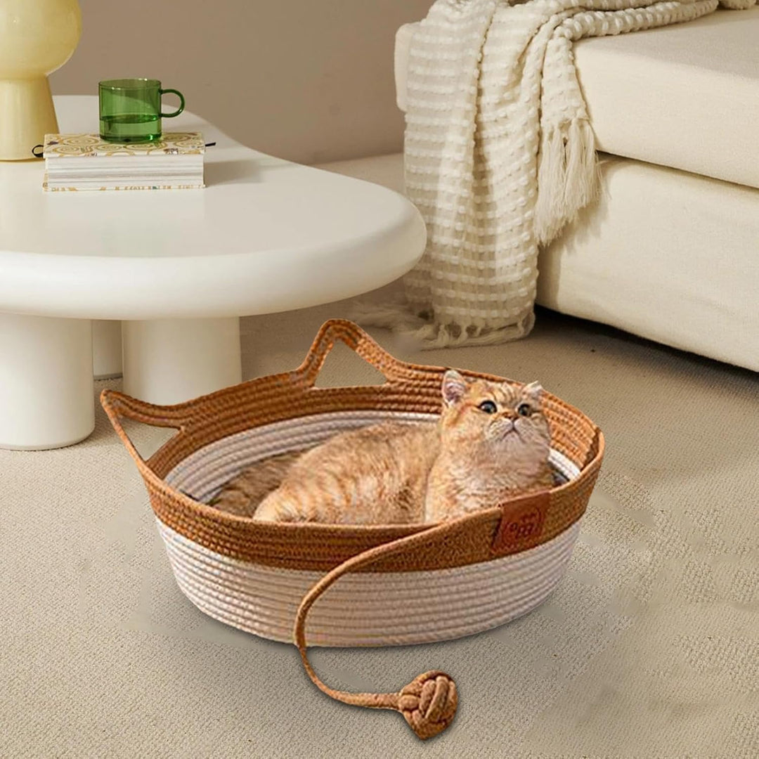 Handgewebtes Katzenbett, Verschleissfestes Katzenbett Katzen Schreibtischkorb Mit Niedlichem Ohr Kat