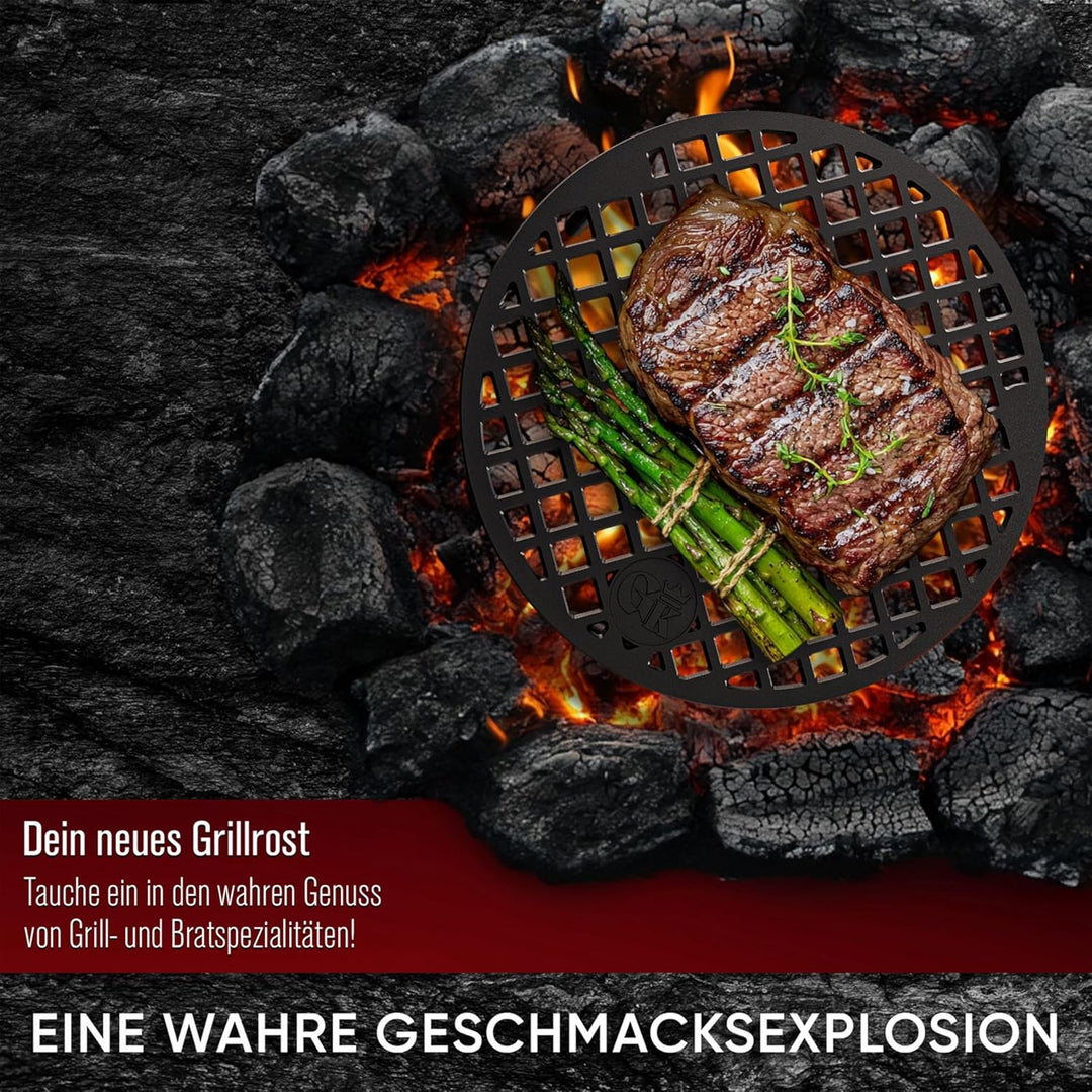 Gusseisen Grillplatte (Ø 42 cm) mit 3 Edelstahl-Beinen – Dutch Oven Grillplatte Rund – Dreibein Gril