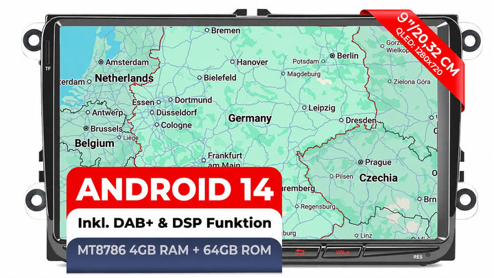 M.I.C. AV9-L3 Android 14 Autoradio mit Navigation: MediaTek MT6769V, 4GB+64GB, 9 Zoll QLED Display,