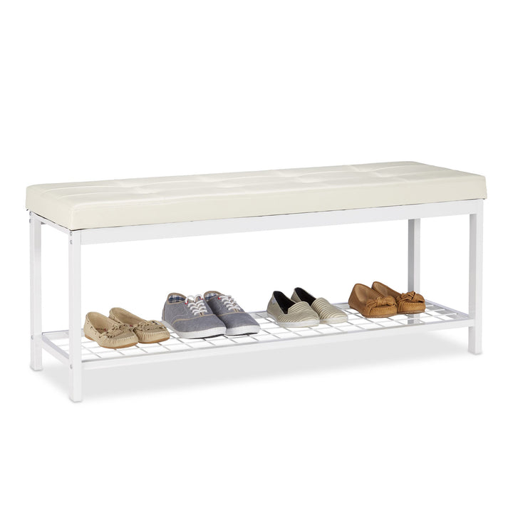 Relaxdays Schuhbank XXL, bequemes Sitzpolster, offen, grosse Gitterablage für Schuhe, Metall, HxBxT: