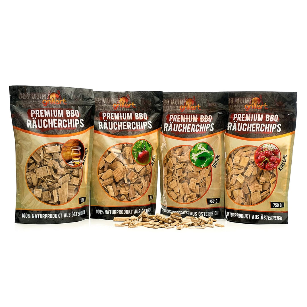 grillart® Premium BBQ Räucherchips Mix 4er XL Set für das besondere Raucharoma – sehr rauchaktives R
