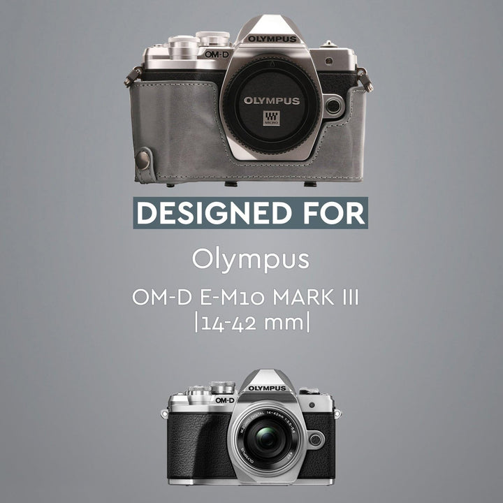 MegaGear Olympus OM-D E-M10 Mark III (14-42mm) Ever Ready Leder Kamera-Case mit Trageriemen und Batt