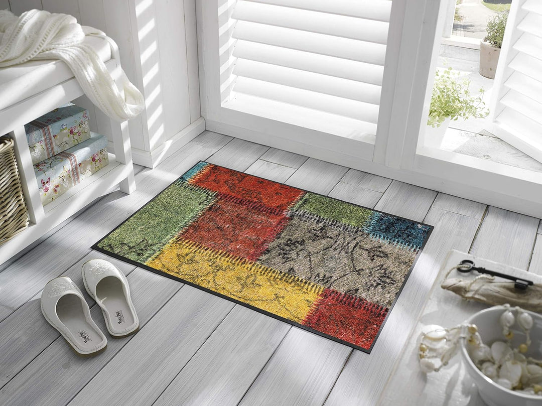 wash+dry Fussmatte, Vintage Patches 50x75 cm, innen und aussen, waschbar, Bunt 50x75cm, 50x75cm