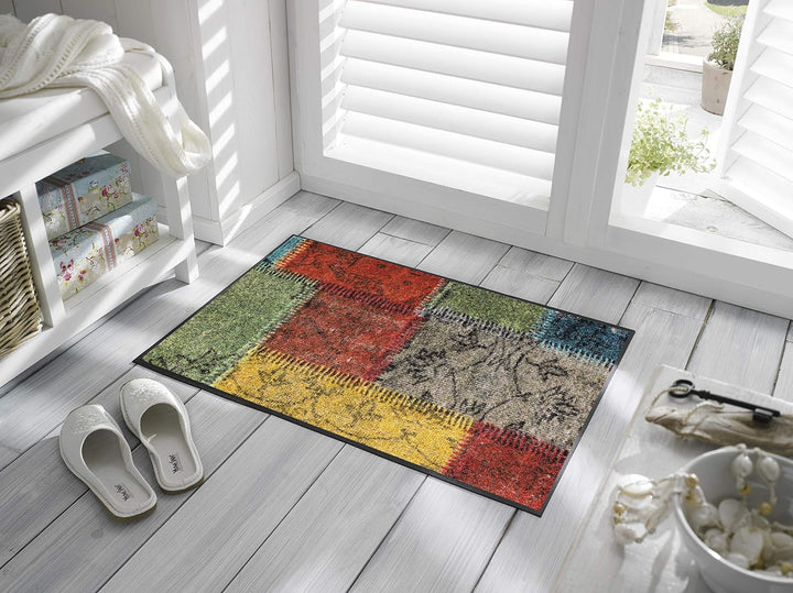 wash+dry Fussmatte, Vintage Patches 50x75 cm, innen und aussen, waschbar, Bunt 50x75cm, 50x75cm