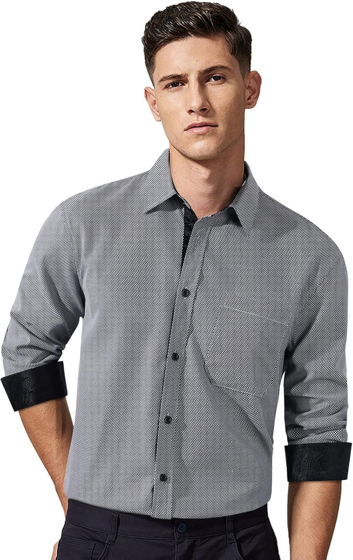 HISDERN Herren Hemd Langarm Regular Fit Oberhemd Für Männer Anzug Business Hochzeit Freizeit Party F