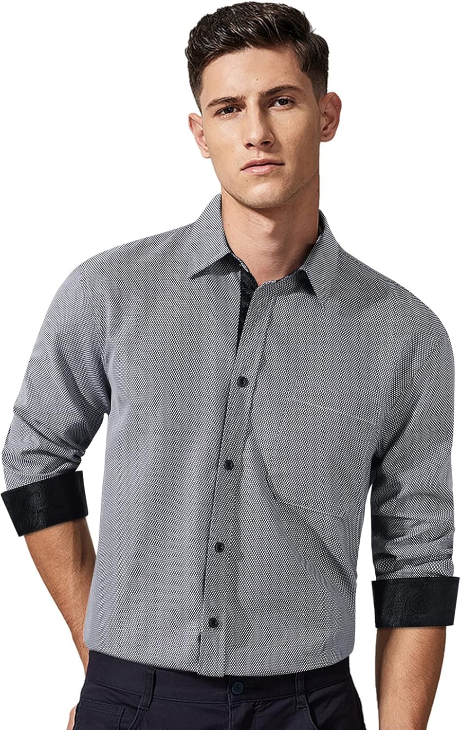 HISDERN Herren Hemd Langarm Regular Fit Oberhemd Für Männer Anzug Business Hochzeit Freizeit Party F