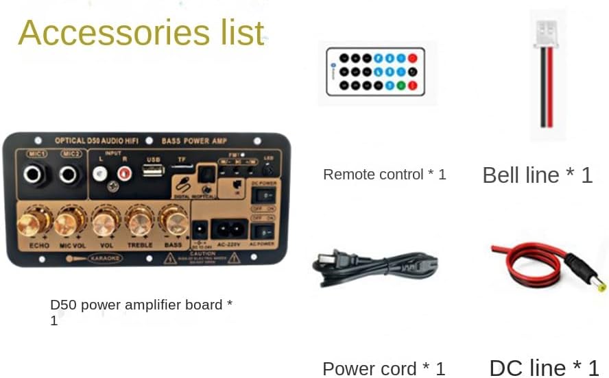 1Set D50 Verstärkerplatine mit Optischem Audio, Bluetooth AMP, USB, FM-Radio, DIY-Audio-Subwoofer, S