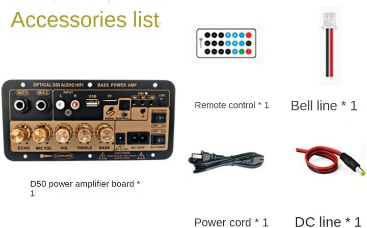 1Set D50 Verstärkerplatine mit Optischem Audio, Bluetooth AMP, USB, FM-Radio, DIY-Audio-Subwoofer, S