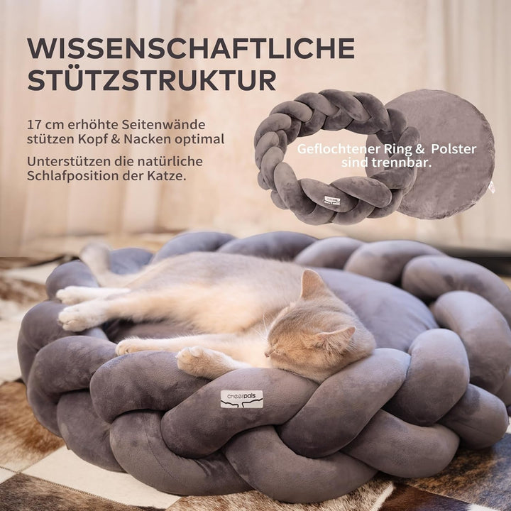 CheerPals Grosses Katzenbett 60cm, Waschbar Geflochtenes Kuschelhöhle, Hundebett mit Hochelastischer