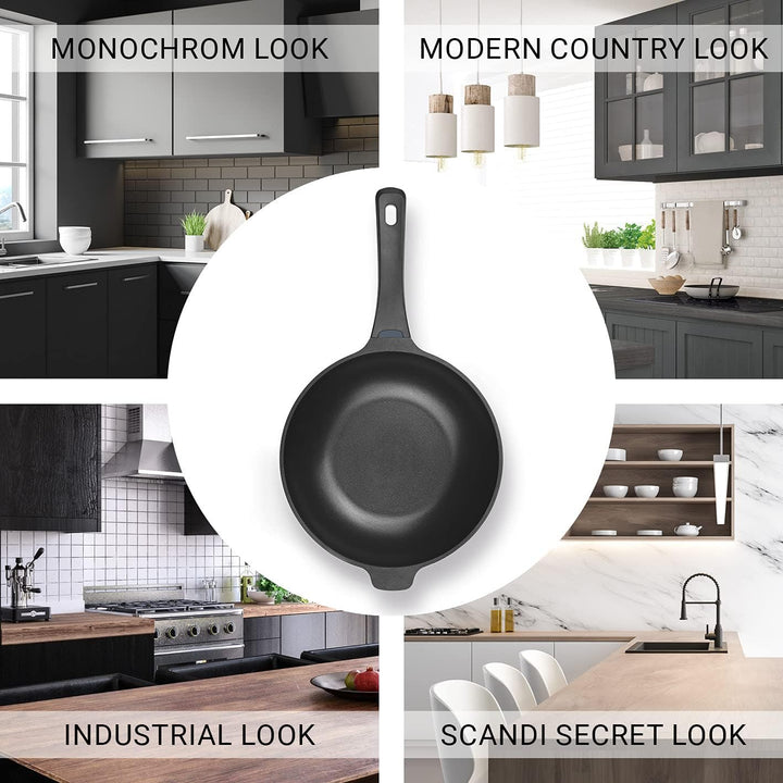 N8WERK Aluguss-Wokpfanne in der Midnight Edition 28 cm | Heat Indicator Farbwechsel-Temperaturanzeig