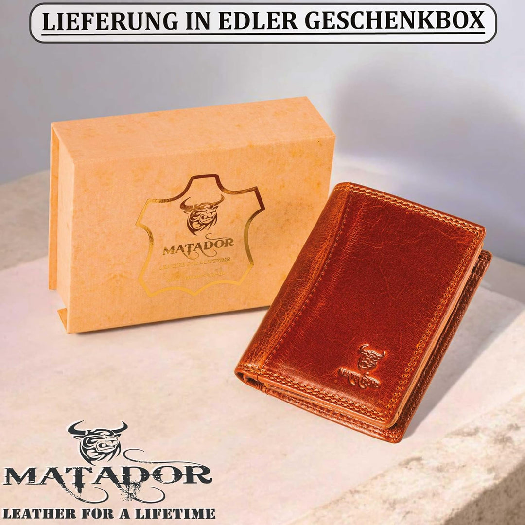 MATADOR Kleines RFID Blocker Portemonnaie Herren Klein Leder | Kleine Geldbörse Herren Slim Wallet m