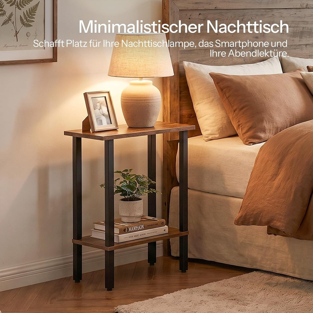 HOOBRO 2-stöckiger Beistelltisch, Couchtisch, schmaler Sofatisch, Nachttisch, für Snacks, kleine Räu