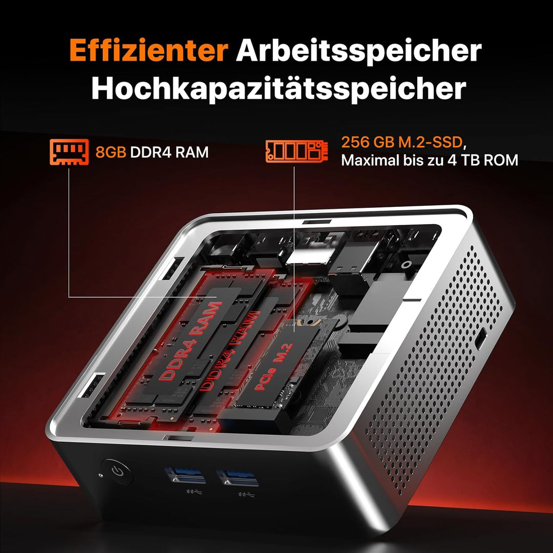 PELADN Mini PC, AMD Ryzen 4300U(bis zu 3.7GHz),8GB DDR4 RAM/256GB M.2 SSD, Mini Computers, WiFi6/BT5