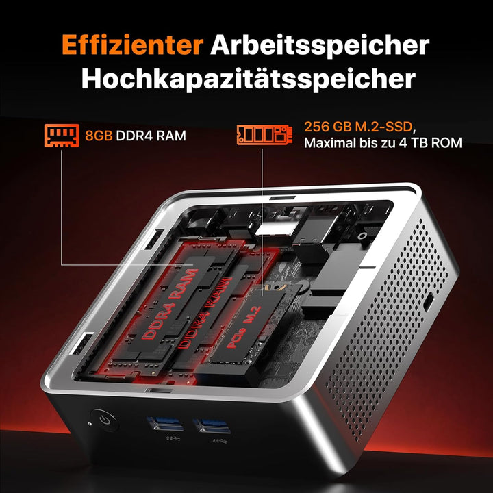 PELADN Mini PC, AMD Ryzen 4300U(bis zu 3.7GHz),8GB DDR4 RAM/256GB M.2 SSD, Mini Computers, WiFi6/BT5