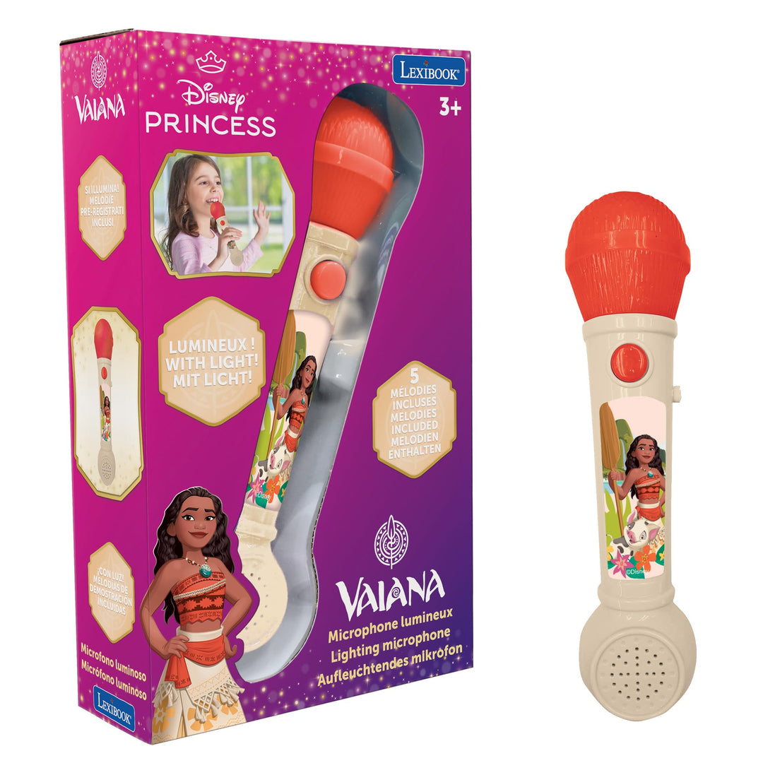 Lexibook, Vaiana, Leuchtendes Mikrofon für Kinder, musikalisches Spielzeug, integrierter Lautspreche