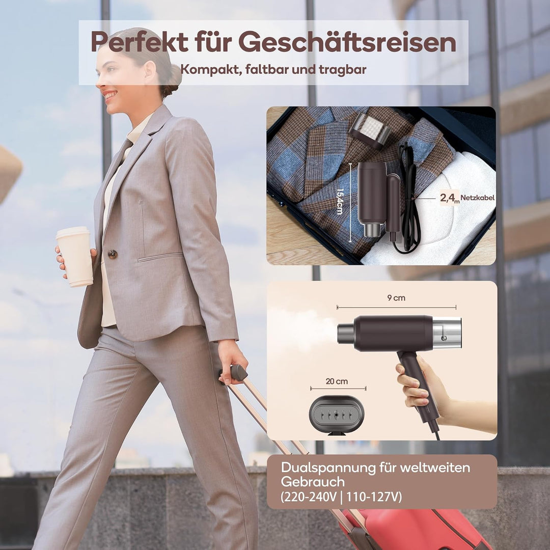Newbealer Dampfglätter mit umschaltbarer Spannung - 220V/120V, kompaktes und faltbares Reisebügeleis