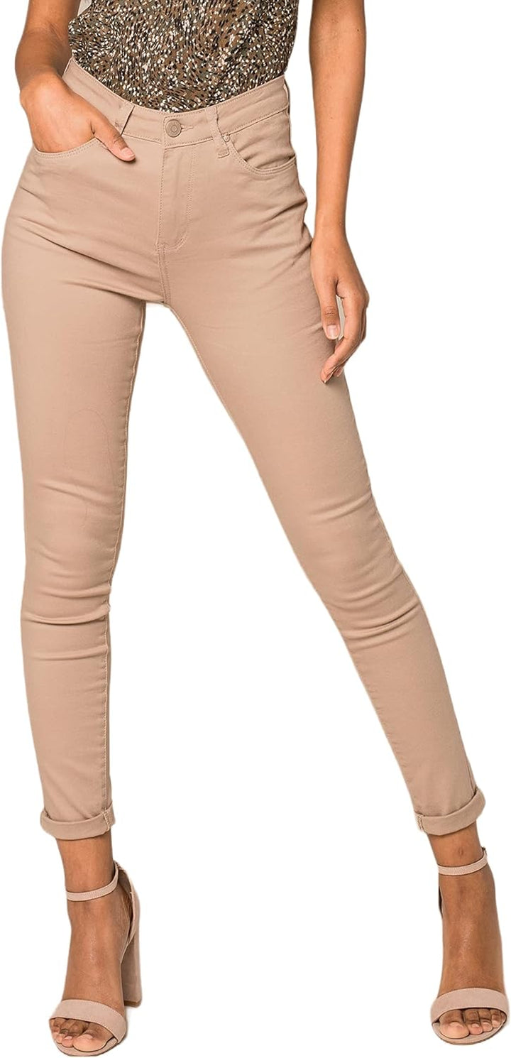Nina Carter P109 Damen Skinny Fit Jeans High Waist Slim Hose Figurbetonte Stretch Jeanshose M Taupe