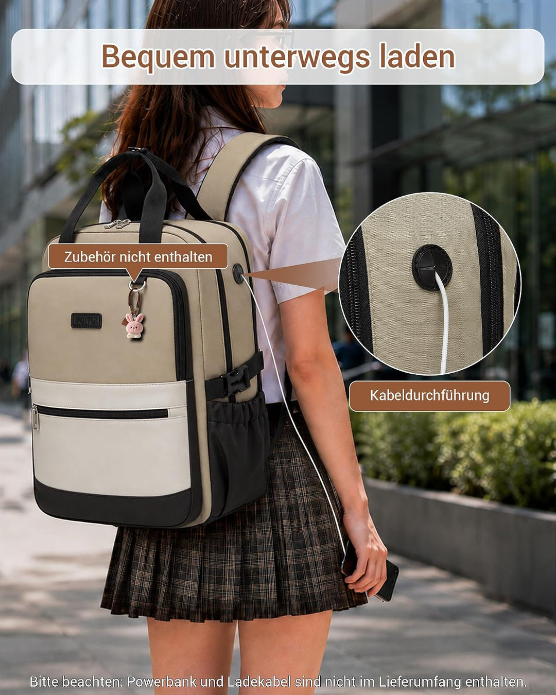 KONO Rucksack Damen 15,6 Zoll Laptop Rucksack Damen, Schulrucksack Elegant, Business Daypack mit vie