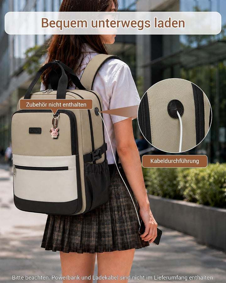 KONO Rucksack Damen 15,6 Zoll Laptop Rucksack Damen, Schulrucksack Elegant, Business Daypack mit vie