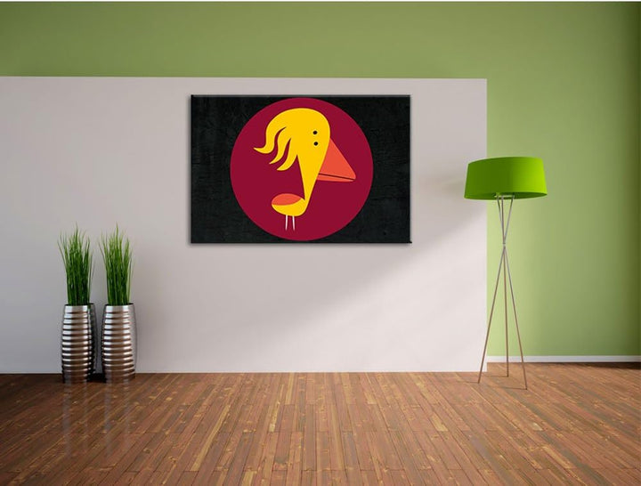 Lustiger Vogel schwarz, Format: 100x70 auf Leinwand, XXL riesige Bilder fertig gerahmt mit Keilrahme