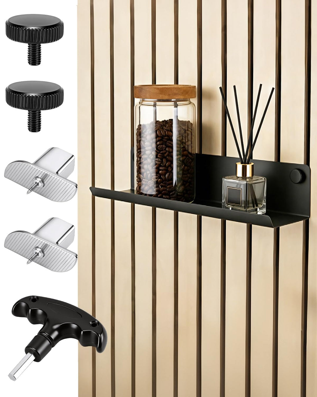 Haliya Regal für Akustikpaneele – 7,5x36 cm Wandregal ohne Bohren – Metall Schwarz matt – Zubehör fü