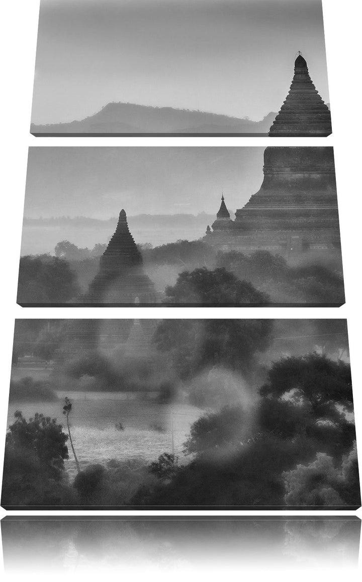 Pixxprint Buddha Tempel im Sonnenuntergang als Leinwandbild/Grösse: 3 Teilig (120x80) cm/Wandbild/Ku