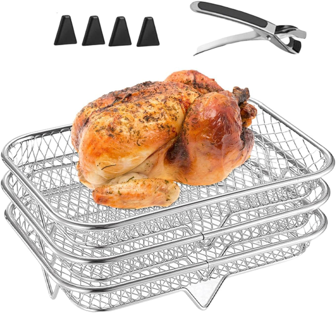 3-stöckiger stapelbarer Grillkorb, leicht zu reinigen und platzsparender Ständer, Mehrzweck-Luftfrit