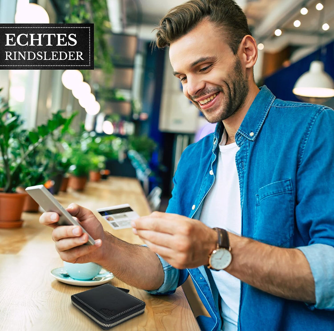 Fa.Volmer ® Herren Leder Geldbörse mit umlaufenden Reissverschluss - echtes Rindsleder - RFID-Schutz