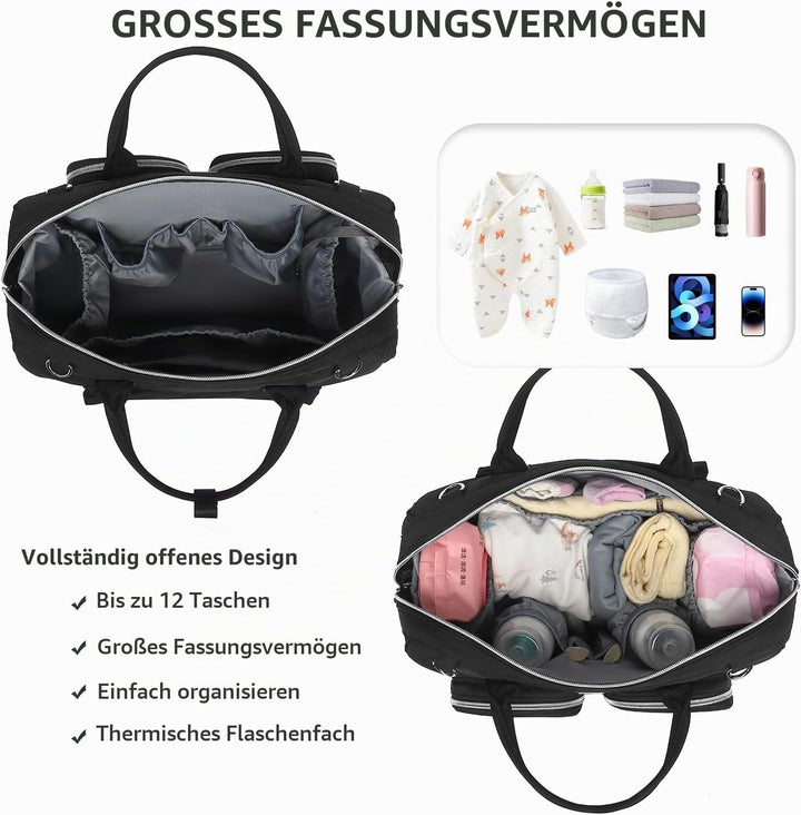 Pomelo Best Wickeltasche mit wasserdicher Wickelunterlage und 2 Kinderwagen Haken verstellbare Schul