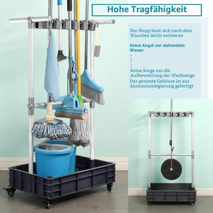 Mopphalter, besenhalter Aufbewahrung für Reinigungsgeräte, mobiler Reinigungswagen, löst das Problem