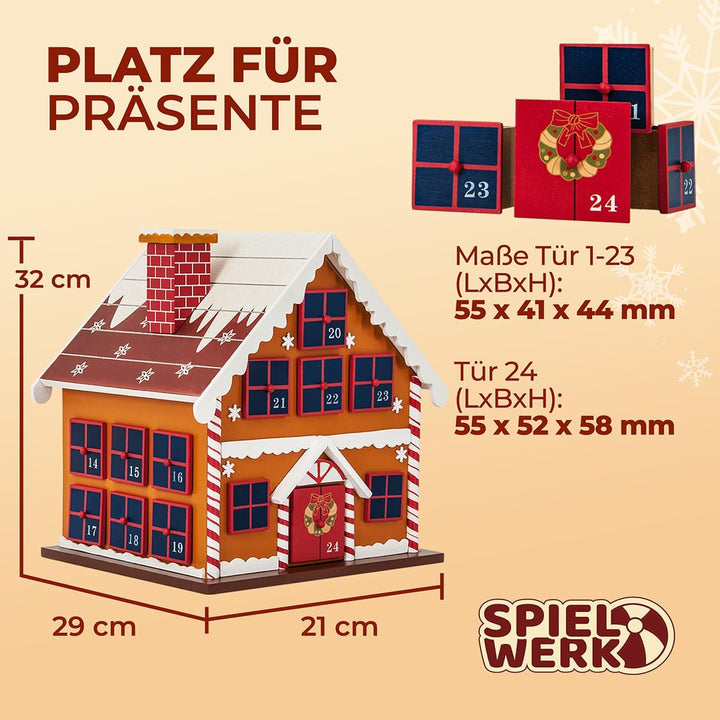 Spielwerk Wiederverwendbarer Adventskalender Winterhäuschen zum Befüllen 24 Türchen Bunt Bemalt Weih