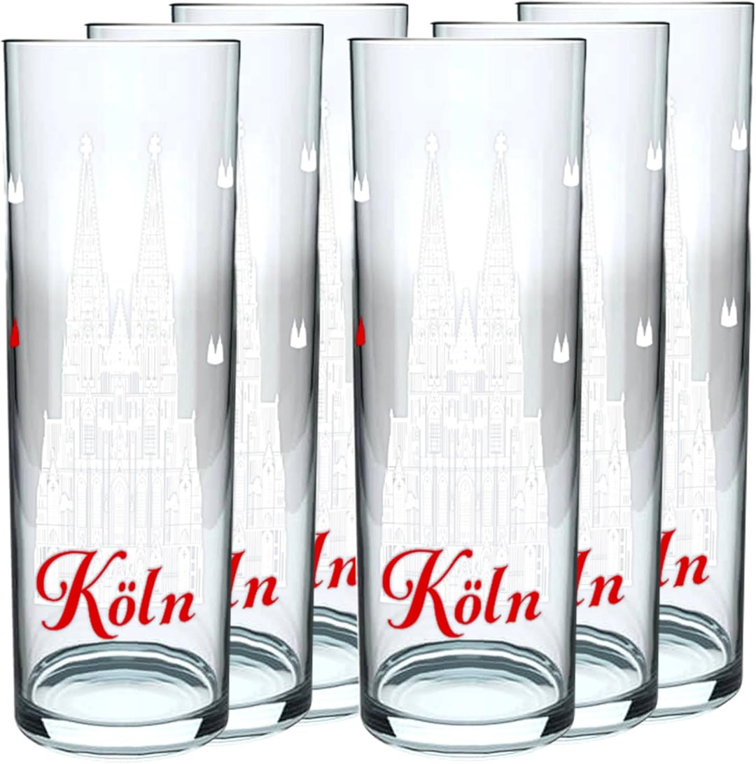Kölschglas 6er Pack bunt 0,2ml, Kölner Stangen mit Grundgesetz, Biergläser Gläser Trinkgläser mit Au