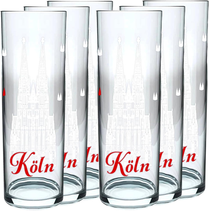 Kölschglas 6er Pack bunt 0,2ml, Kölner Stangen mit Grundgesetz, Biergläser Gläser Trinkgläser mit Au