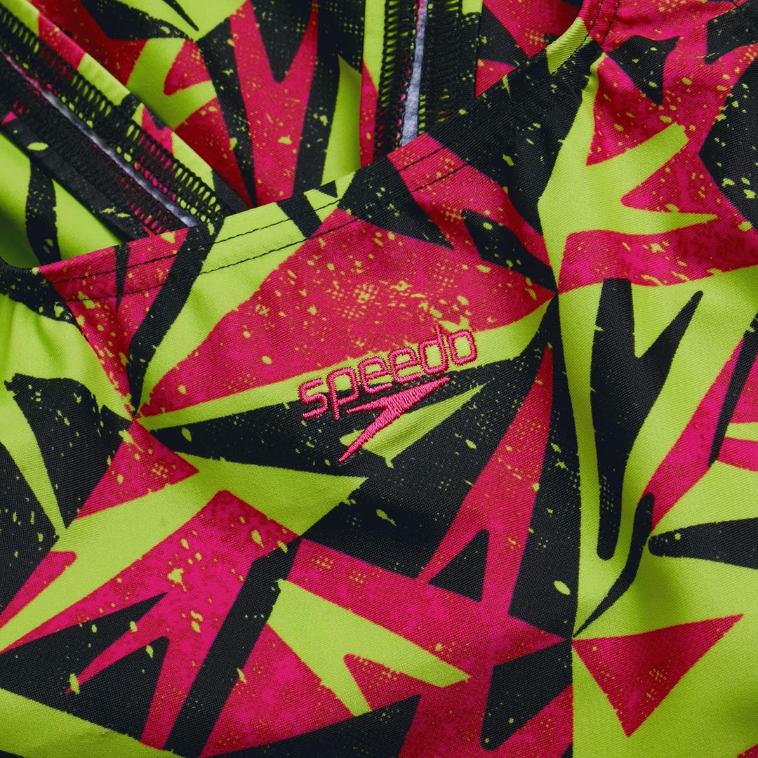 Speedo Mädchen HyperBoom Logo Medalist Badeanzug 7-8 Jahre Rosa/Grün, 7-8 Jahre Rosa/Grün