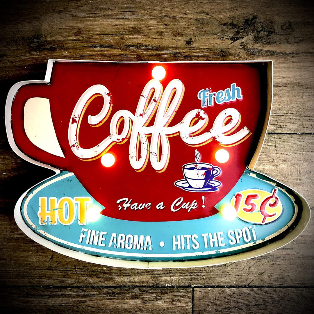 DiiliHiiri Leuchtschild Retro-Schild Wandschild im Vintage-Stil LED Schild für Cafe Pub Dekoschild Z