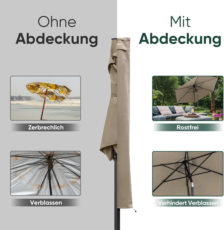 Sekey Schutzhülle für Ø 300 cm Sonnenschirm, Abdeckhauben für Sonnenschirm 170cm×27.5/33.5cm Taupe,