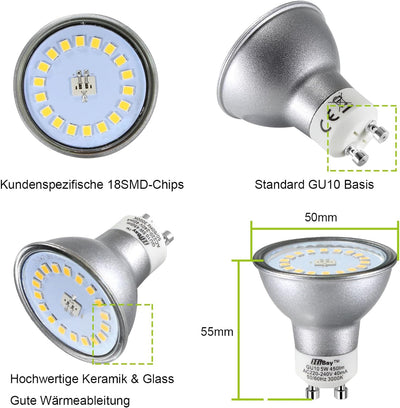 HiBay® 6er LED Einbaustrahler GU10 230V Set Schwenkbar Einbauleuchten Rund Weiss Einbauspots 5W Warm