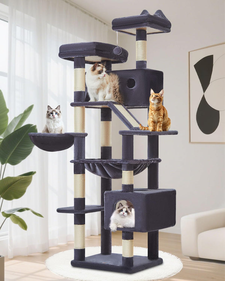 Taoqimiao 180CM Kratzbaum Gross, Katzenbaum Katzen Kratzbaum Grosse Katzen Stabil mit 2 Katzenhaus,